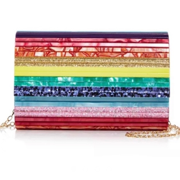 Kurt Geiger London Party Multi Stripe  Pride Rainbow Glitter Envelope Clutch - Picture 10 of 17